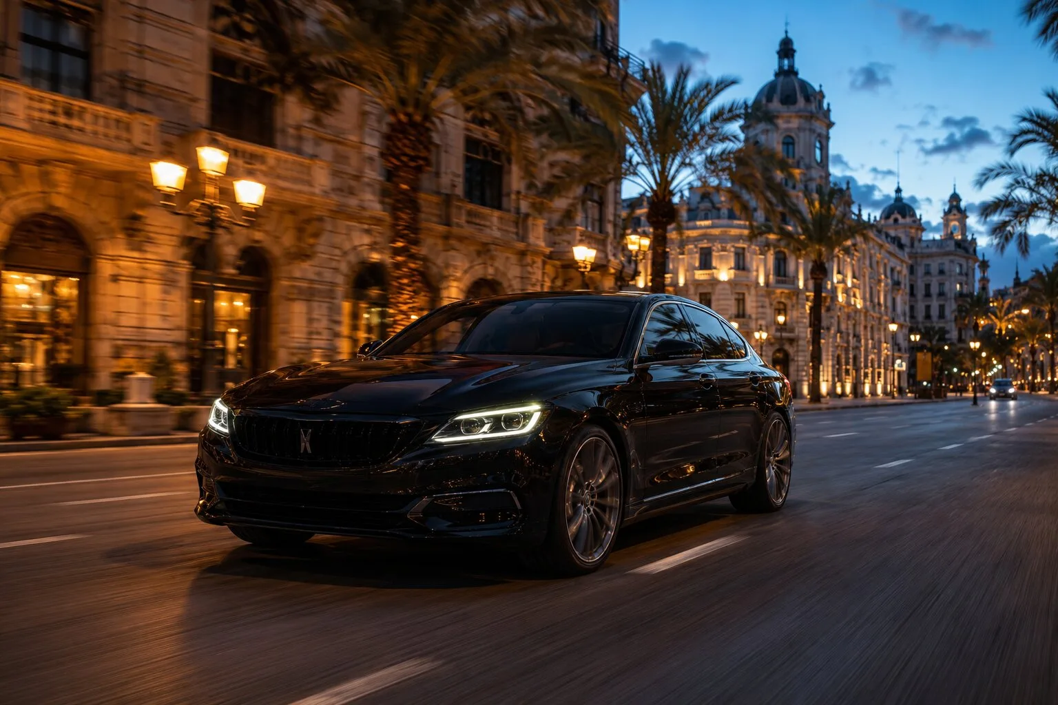 Corporate chauffeur transfer in Valencia at night