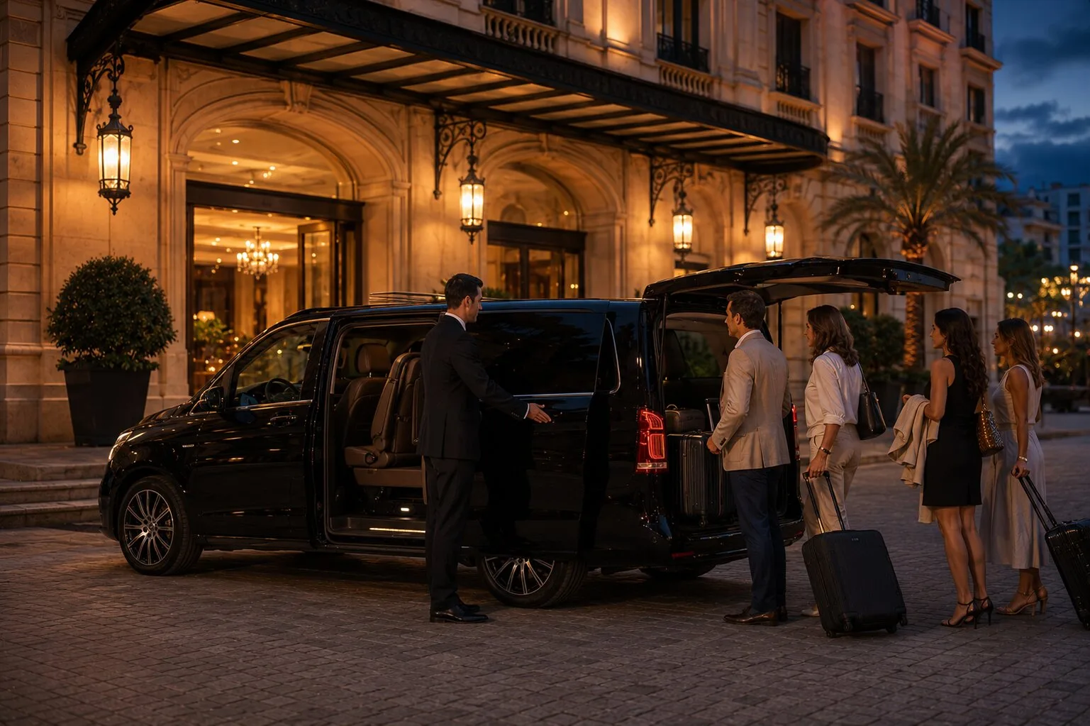 Group of friends travelling together in a premium van